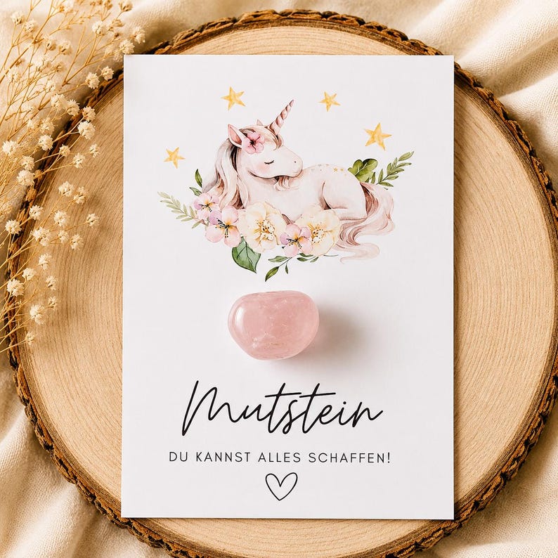 Mutstein Einschulung Mädchen rosa Einhorn Schulkind Mutmacher Geschenk Schulanfang Füllung Schultüte Glücksbringer Schulstart Glücksstein