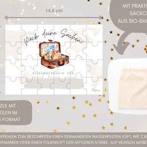 Puzzle Reise Gutschein Überraschung Mann individuell, kreative Rätsel Geschenkidee Reiseliebhaber personalisierbarer zum Selbstausfüllen