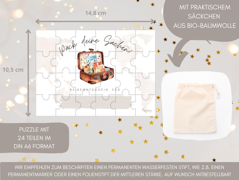 Puzzle Reise Gutschein Überraschung Mann individuell, kreative Rätsel Geschenkidee Reiseliebhaber personalisierbarer zum Selbstausfüllen
