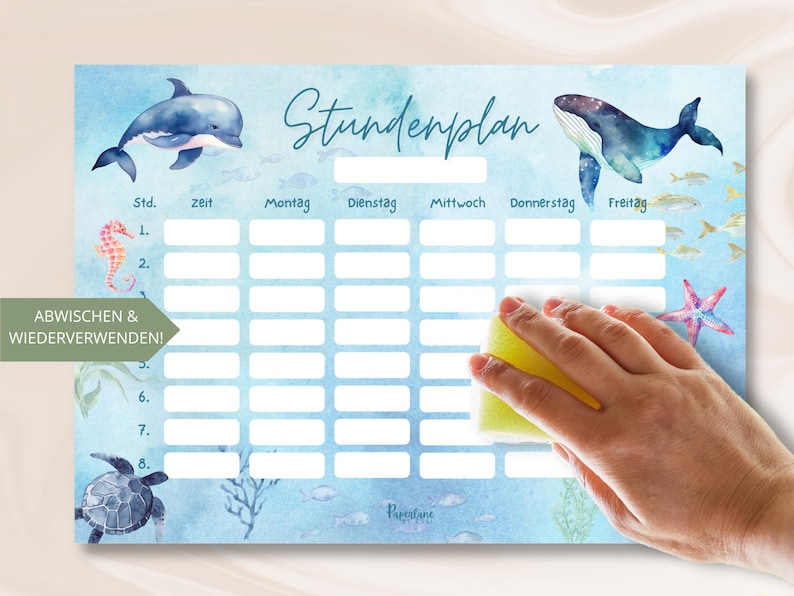 Magnetischer Stundenplan Unterwasserwelt Mädchen, A4 abwischbarer wieder verwendbarer Wochenplan Schule Junge, Geschenkidee Einschulung Meer