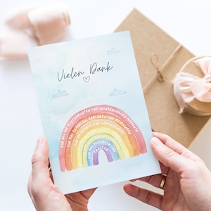 Kita Dankeskarte Erzieherin Regenbogen A6, Geschenk Abschied Kindergarten Klappkarte, Tagesmutter Dankeschön Grußkarte Abschiedsgeschenk