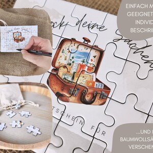 Puzzle Reise Gutschein Überraschung Mann individuell, kreative Rätsel Geschenkidee Reiseliebhaber personalisierbarer zum Selbstausfüllen