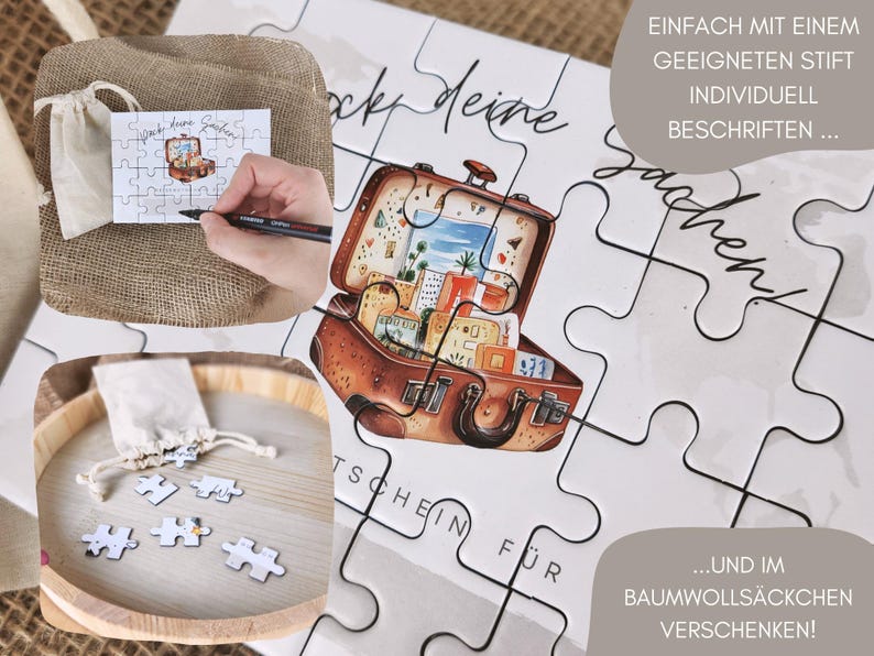 Puzzle Reise Gutschein Überraschung Mann individuell, kreative Rätsel Geschenkidee Reiseliebhaber personalisierbarer zum Selbstausfüllen