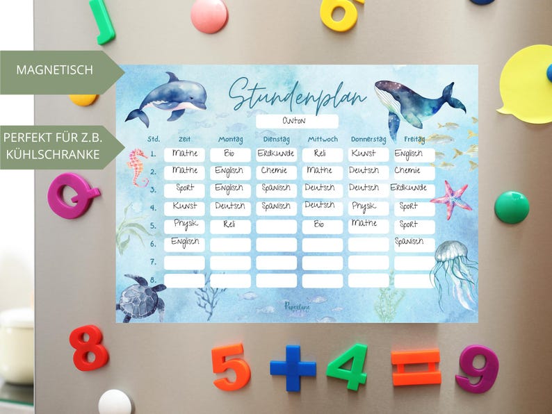 Magnetischer Stundenplan Unterwasserwelt Mädchen, A4 abwischbarer wieder verwendbarer Wochenplan Schule Junge, Geschenkidee Einschulung Meer