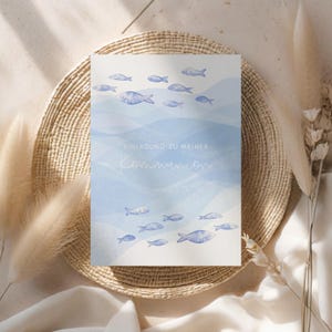 Einladung Kommunion Junge, Kommunionseinladung Fische, maritime Konfirmation Einladungskarte Mädchen, Moderne Konfirmationseinladung blau