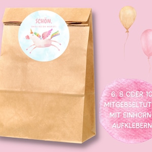 Einhorn Mitgebseltüten mit Aufkleber - Einhorn Gastgeschenk Tüte für Einhorngeburtstag