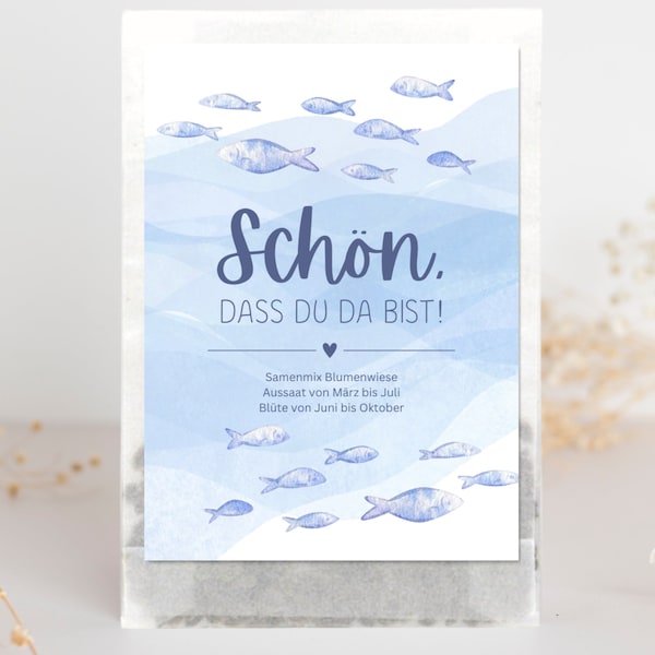Baptism favor flower seeds, modern communion favor seeds, sustainable confirmation seed packets fish, confirmation guest gift