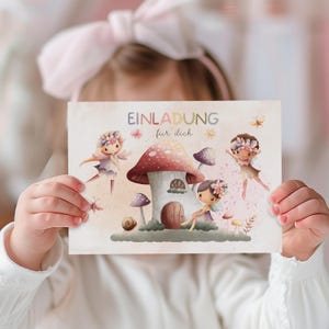 Einladung Kindergeburtstag Mädchen Fee, Einladungskarte zum Ausfüllen Feen Geburtstag, Mottoparty Schmetterling Fairy Geburtstagseinladung
