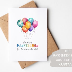 Kita Dankeskarte Erzieherin bunte Ballons A6, Geschenk Abschied Kindergarten Klappkarte, Tagesmutter Dankeschön Grußkarte Abschiedsgeschenk