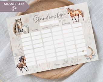 Magnetischer Pferde Stundenplan Mädchen, DIN A4 abwischbarer wieder verwendbarer Wochenplaner Kind, Pferd Fan Geschenkidee Einschulung Boho