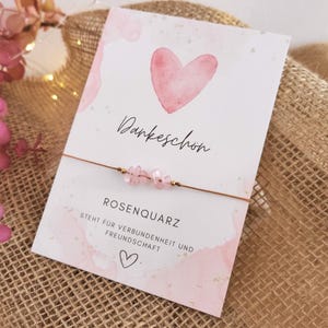Dankeschön Armband Geschenk Rosenquarz, Dankbarkeit Aufmerksamkeit "Danke für alles", Schmuck Freundin Kleinigkeit Abschied Glücksbringer