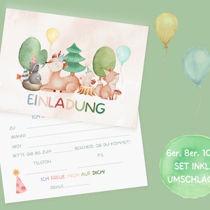 Herbstliche Waldtiere Einladungskarten Set zum Ausfüllen inkl. Umschläge für Wald Kindergeburtstag