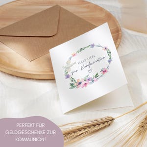 Konfirmationskarte Mädchen floral, Glückwunschkarte zur Konfirmation mit Blumen, Geschenk Konfirmation Friedenstaube, Aquarell Grußkarte