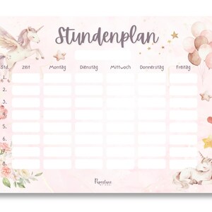 Digitaler Einhorn Stundenplan Mädchen Sofort Download PDF DIN A4 zum Ausdrucken Wochenplaner Kinder rosa Pferd Geschenkidee Einschulung