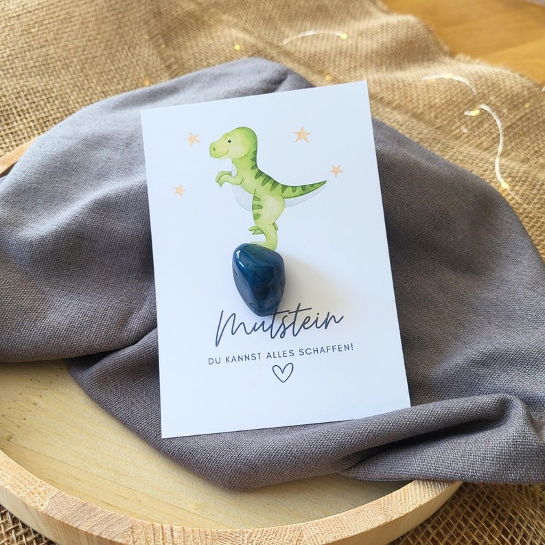 Mutstein Einschulung Junge Dino, Schulkind Mutmacher Geschenk Schulanfang, Füllung Schultüte Glücksbringer, Schulstart Glücksstein Prüfung