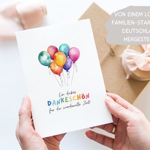 Kita Dankeskarte Erzieherin bunte Ballons A6, Geschenk Abschied Kindergarten Klappkarte, Tagesmutter Dankeschön Grußkarte Abschiedsgeschenk