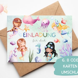 Meerjungfrau Einladungskarten Unter-Wasser Geburtstag Party Einladungen Nixe Kindergeburtstag Mädchen, inkl. Umschläge