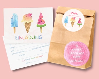 Ice Cream Invitation Cards and Gift Bags Set for Ice Cream Children's Birthday
