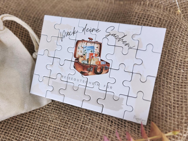 Puzzle Reise Gutschein Überraschung Mann individuell, kreative Rätsel Geschenkidee Reiseliebhaber personalisierbarer zum Selbstausfüllen