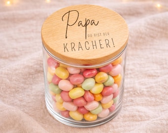 Geschenk Vatertag Vorratsglas, personalisiertes Dankeschön Papa Glas mit Deckel graviert, besonderes Geburtstag Geschenk Vater, Danke Papa