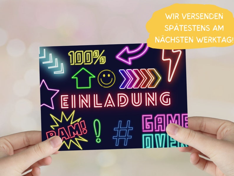 Neon Einladungskarten Laser Tag Kinder Geburtstag Party Junge Einladungen Glow Geburtstag Teenager, inkl. Umschläge Bild 4