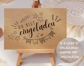 Tarjetas de invitación para adolescentes, papel kraft, para rellenar con sobres, invitación de cumpleaños para niños o adultos