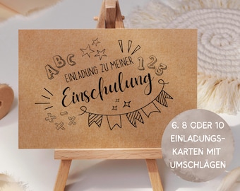 Einladungskarte Einschulung Kraftpapier Schulanfang Einladung Set zum Ausfüllen Nachhaltige Einladung Schuleinführung Junge Mädchen