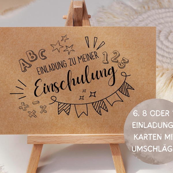 Einladungskarte Einschulung Kraftpapier Schulanfang Einladung Set zum Ausfüllen Nachhaltige Einladung Schuleinführung Junge Mädchen