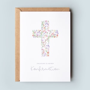 Invitation confirmation girl, confirmation invitation card flowers, confirmation invitation floral, modern confirmation invitation cross