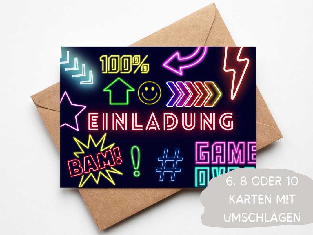 Neon Einladungskarten Laser Tag Kinder Geburtstag Party Junge