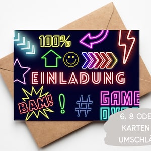 Neon invitation cards laser tag children's birthday party boy invitations glow birthday teenager, including envelopes