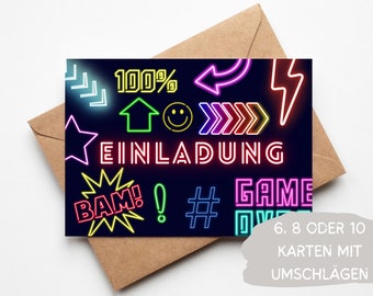 Neon Einladungskarten Laser Tag Kinder Geburtstag Party Junge Einladungen Glow Geburtstag Teenager, inkl.  Umschläge