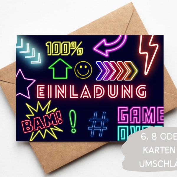 Neon Einladungskarten Laser Tag Kinder Geburtstag Party Junge Einladungen Glow Geburtstag Teenager, inkl.  Umschläge