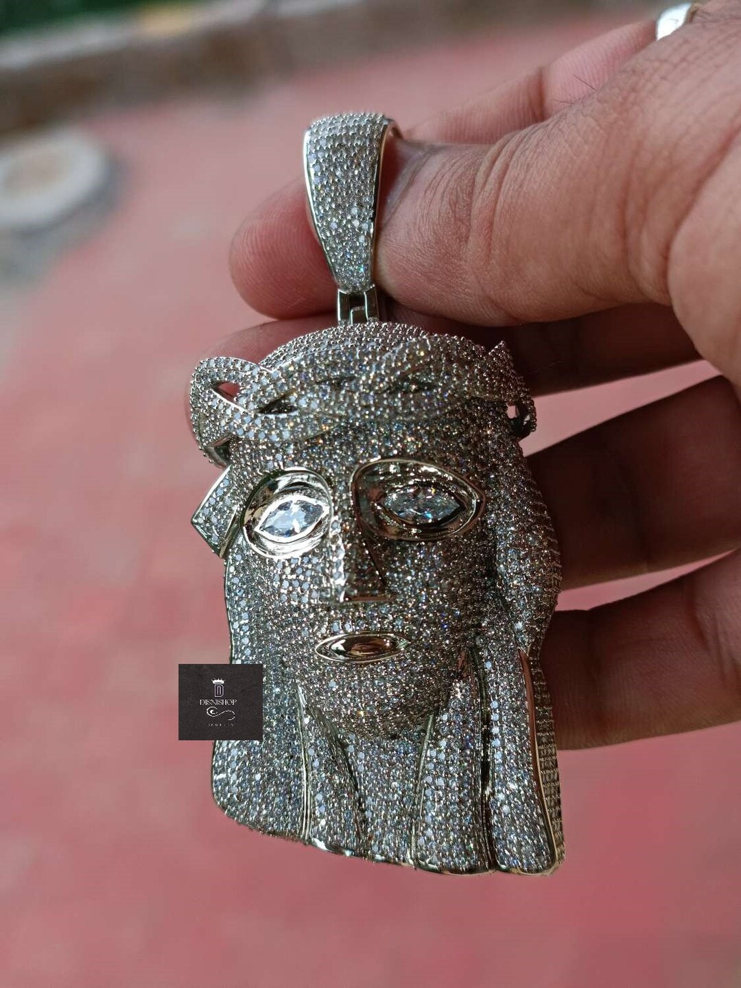 3.5 Inches Men's Flawless Round Diamond 14K Gold Over 3D Bust Down Jesus Pendant Etsy