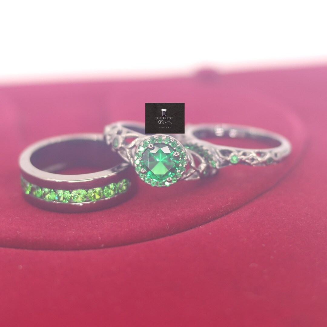 Green Emerald Engagement Ring Set. His and Her Ring Set May Etsy