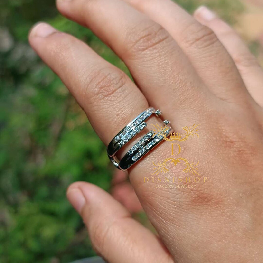 Moissanite Diamond Enhancer Ring Guard, 14K Gold Over Silver, Enhancer