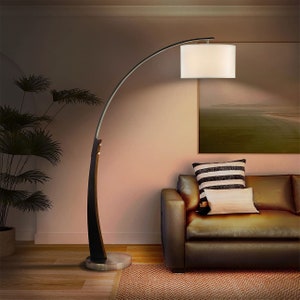 Plimpton 72" 1 Light Arc Floor Lamp - Espresso Wood and Brushed Nickel, On/Off Switch, Metal base