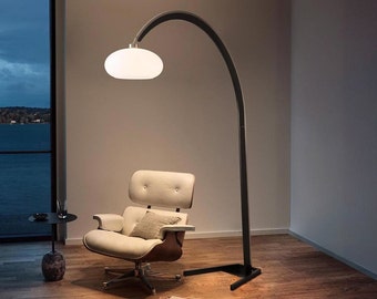Vaulted Arc Floor Lamp by Peter Morelli - 86&quot;, 1968 design, Black Wood, Satin Nickel, Dimmer Switch, V-base