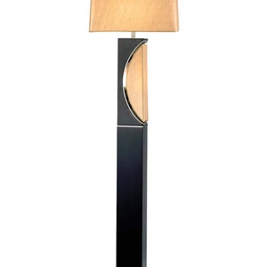 Half Moon Floor Lamp with Nightlight - Dark Brown, Etruscan Gold Linen Shade