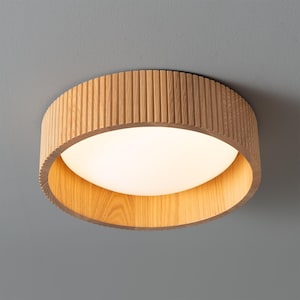 Tambo 14" Flush Mount Ceiling Light - Acrylic Diffuser, Natural Ash, Weathered Brass, Dimmable