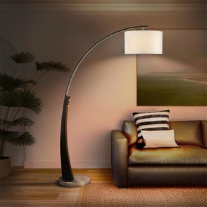 Mid Century Modern 76" Plimpton 1 Light Arc Floor Lamp - Espresso Wood & Brushed Nickel, Metal base