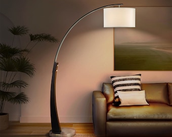 Plimpton 76&quot; 1 Light Arc Floor Lamp - Espresso Wood & Brushed Nickel, Metal base