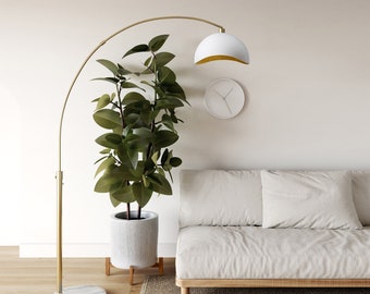 Luna Bella Arc Floor Lamp -White with Gold Leaf Shade, Marble Base