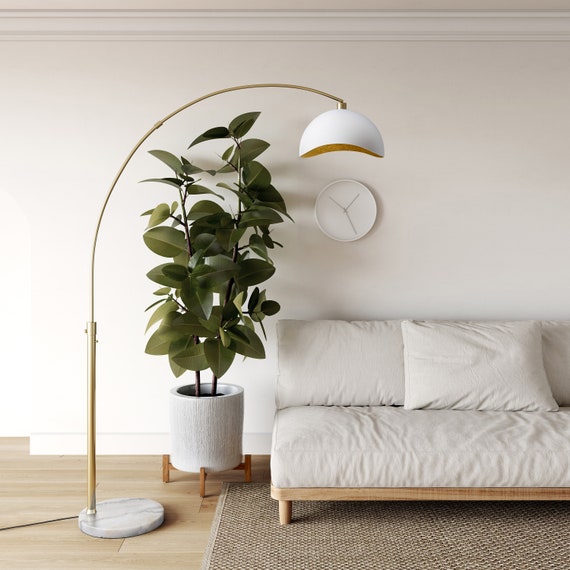 Luna Bella Arc Floor Lamp white With Gold Leaf Shade Marble Base