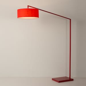 Stretch Arc Floor Lamp - 87", Red Finish, Step Switch, Rectangular marble base