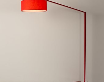 Stretch Arc Floor Lamp - 87", Red Finish, Step Switch, Rectangular marble base