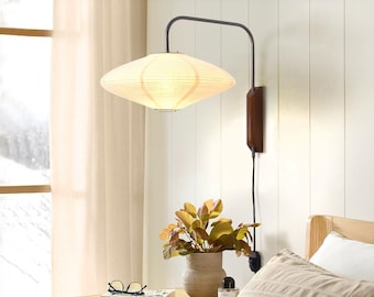 Roswell Wall Sconce - Matte Black, Handcrafted Shinpuru-sa Linen-Cotton Shade, Plug-in