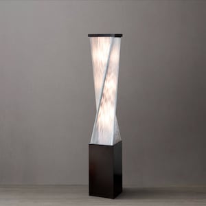Torque Tall Base Accent Floor Lamp - 54&quot;, Espresso Wood finish, Hand-Knotted Silver Strings, Dimmer Switch