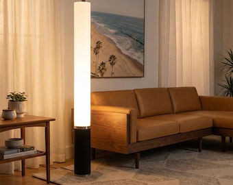 Tambo Cylindro 60" Accent Floor Lamp - Black Oak, Satin Nickel, Frosted Acrylic, Dimmer Switch