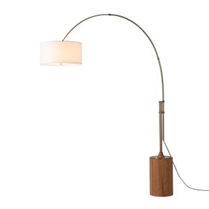 Tambo Arc Floor Lamp – Natural Ash Wood, Weathered Brass, Linen Shade image 2